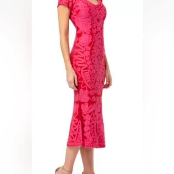 JS Collections Soutache Pink Tea-Length Midi Dress - Picture 3 of 11